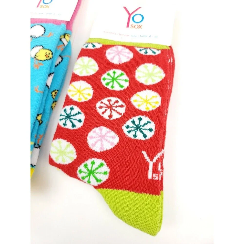3 Pack Yo Sox Graphic Print Women's Crew Socks Easter Design Size 6-10